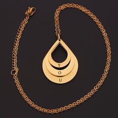 Customized 3 Water Droplet Engraving Name Stainless Steel Jewelry Pendant Necklaces For Women Personalized Gift