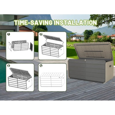 260 Gallon Plastic Deck Box, Large Patio Storage Box With Lock, Wheels  Waterproof Lid For Outdoor Cushions, Garden And Pool Supplies Gray