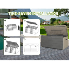 260 Gallon Plastic Deck Box, Large Patio Storage Box With Lock, Wheels  Waterproof Lid For Outdoor Cushions, Garden And Pool Supplies Gray