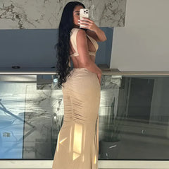 Hollow-Out Lace-Up Sheath Dress