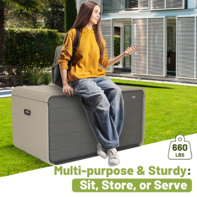 260 Gallon Plastic Deck Box, Large Patio Storage Box With Lock, Wheels  Waterproof Lid For Outdoor Cushions, Garden And Pool Supplies Gray