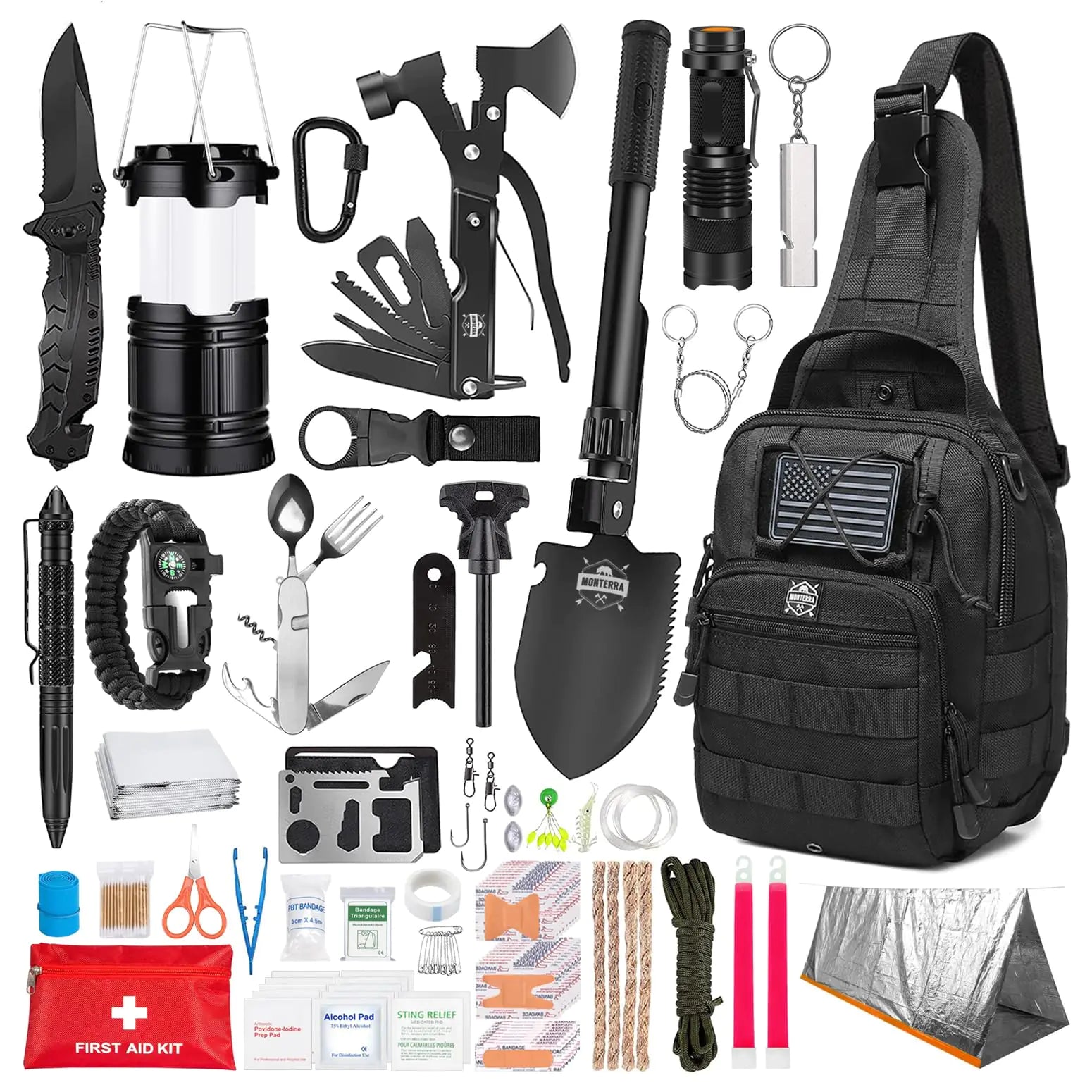 Survival Kit 265 Pcs Emergency Gear and Supplies First Aid Bug Out Go Bag EDC Molle System Backpack Hiking Camping Outdoor Accessories Hunting Gifts for Men.