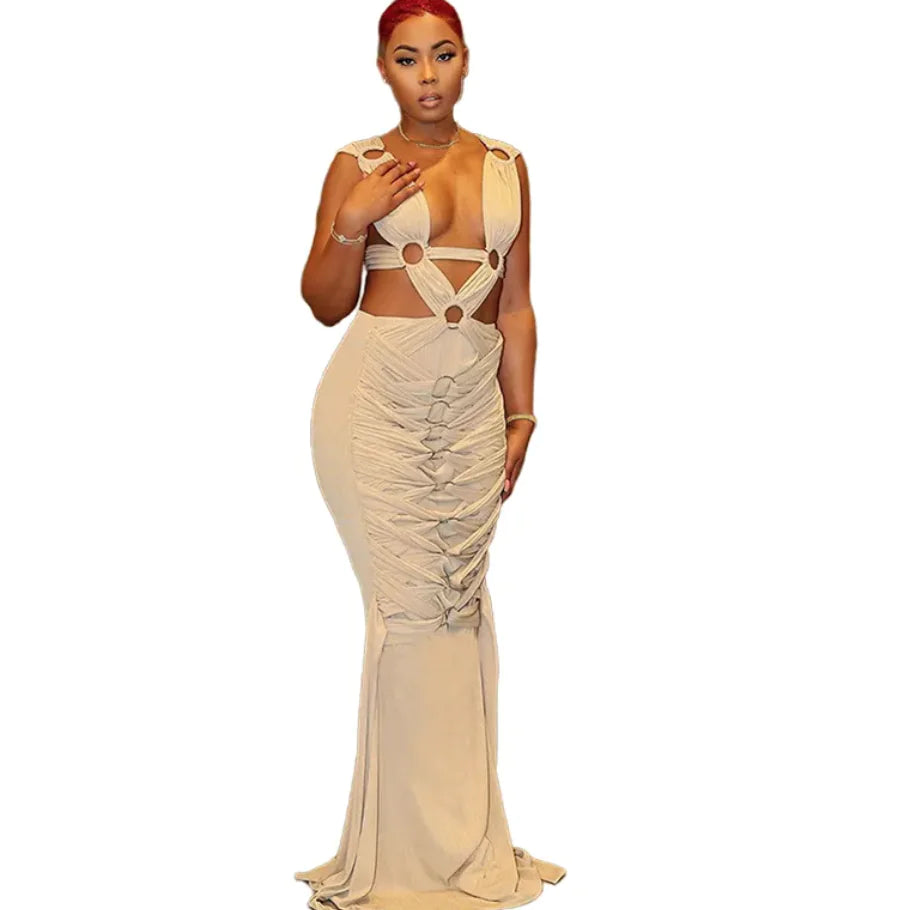 Hollow-Out Lace-Up Sheath Dress