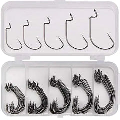 50pcs/Box Fishing Treble Hooks High Carbon Steel Fishing Hooks Kit Sharp & Round Bend Fishing Treble Hooks for Catfish Lures Baits Bass Fishing Accessories (Black Worm Hooks_50pcs/Box)