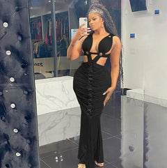 Hollow-Out Lace-Up Sheath Dress