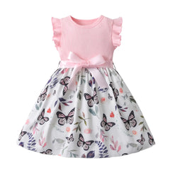 Toddler Infant Baby Girl Dress Floral Ruffle Sleeve Butterfly Dresses Girls Sundress (4-5T) Pink
