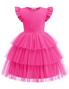 Arshiner Girl Dresses Toddler Ruffle Tutu Dress Cute Hot Pink Valentine Christmas Birthday Party Sundress 3-4 Years