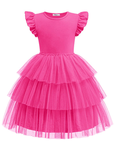 Arshiner Girl Dresses Toddler Ruffle Tutu Dress Cute Hot Pink Valentine Christmas Birthday Party Sundress 3-4 Years
