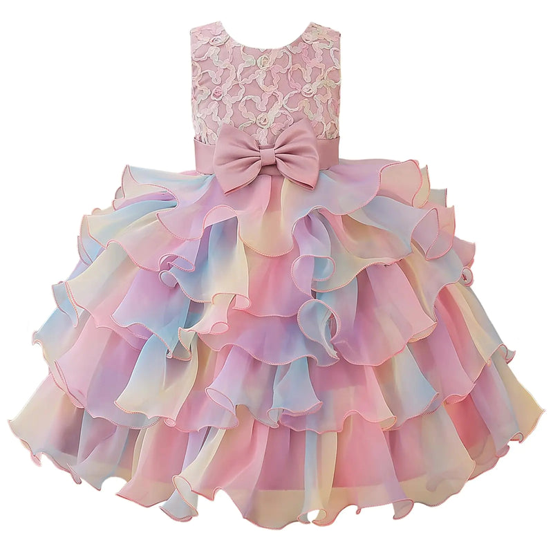 Toddler Girl Rainbow Princess Tutu Dress Ruffle Tulle Birthday Wedding Pageant Party Formal Ball Gown 2-3T