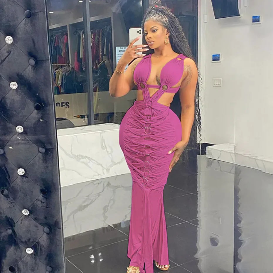 Hollow-Out Lace-Up Sheath Dress