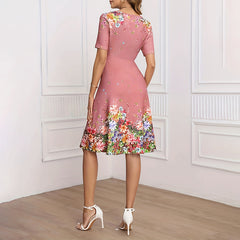 Women's Summer Short Sleeve Casual Dresses Sweet Cute V-Neck Floral Sundresses