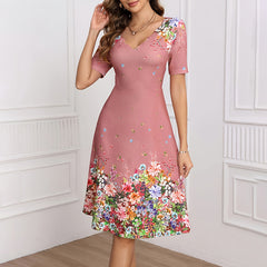 Women's Summer Short Sleeve Casual Dresses Sweet Cute V-Neck Floral Sundresses