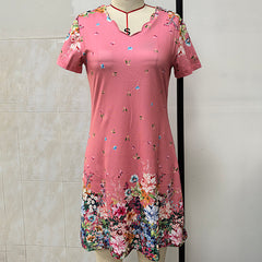 Women's Summer Short Sleeve Casual Dresses Sweet Cute V-Neck Floral Sundresses