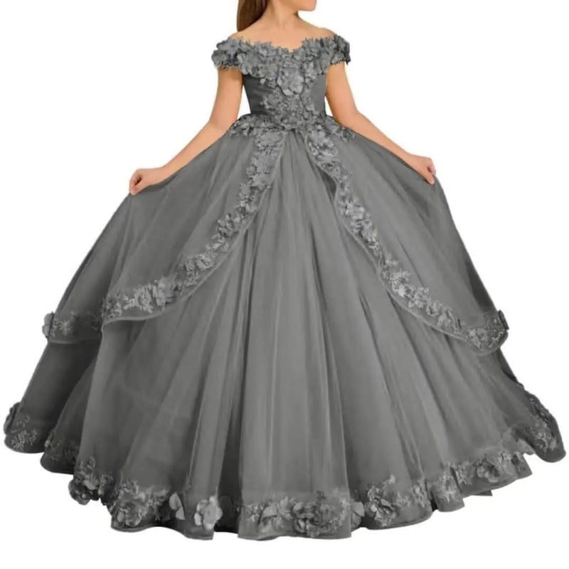 Tulle Flower Girl Dresses for Wedding Off Shoulder Pageant Dress Lace Princess Party Ball Gown