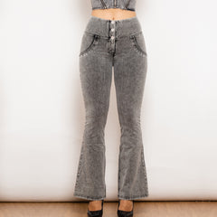 Shascullfites Melody Button Up Flared Jeans Butt Lift Jeans Push Up Jeans High Waisted Women's Denim Pants