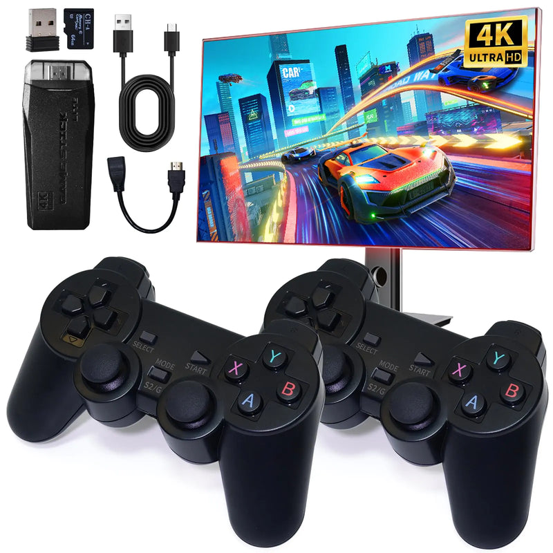 Wireless Retro Game Console Video Game Console with Built-in 9 Emulators 20000+ Games 4k Hdmi Output and 2.4GHz Wireless Controller Nostalgia Gaming Stick，Plug & Play TV Video Games(64G)