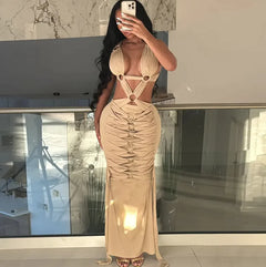 Hollow-Out Lace-Up Sheath Dress