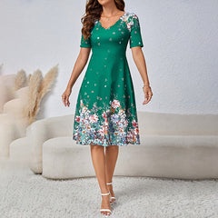 Women's Summer Short Sleeve Casual Dresses Sweet Cute V-Neck Floral Sundresses
