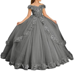 Tulle Flower Girl Dresses for Wedding Off Shoulder Pageant Dress Lace Princess Party Ball Gown