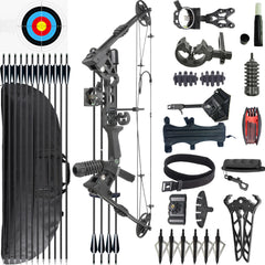 CENWTY Archery Compound Bow Set 20-70 LBS Draw Length 24"-30" up to IBO 320 fps Hunting Compound Bow with All Accessories for Archery Hunting Target Shooting Practice RTH (Black Left-Handed)